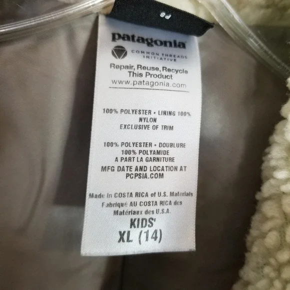 Patagonia Classic Retro-X Fleece Jacket Kids XL 14 Beige Teal Zip up Outdoor